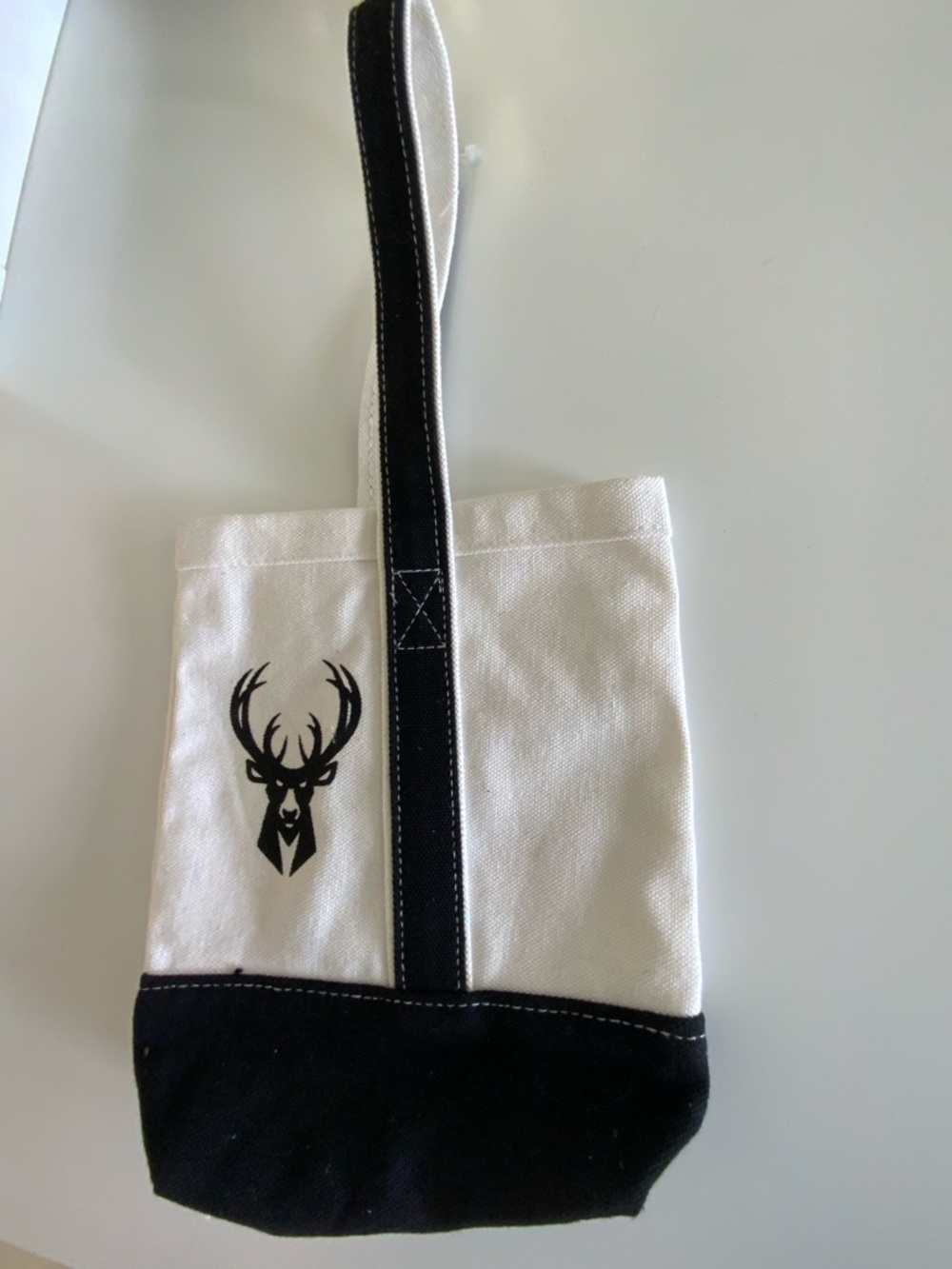 Canvas Tote Bag with Deer Logo - White/Black